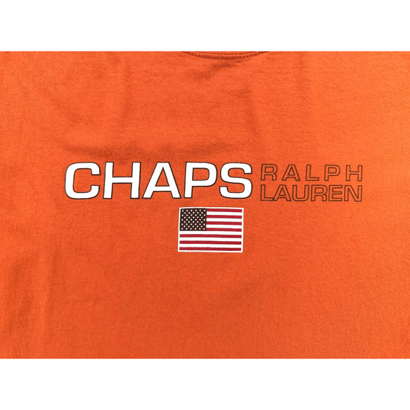 Chaps Ralph Lauren TShirt Mens Large Orange American Flag Crewneck Vintage Y2K - Picture 2 of 6